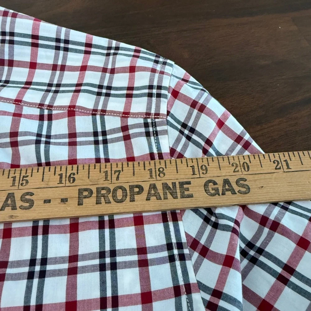 Banana Republic Grant Fit Mens L Red Black White Plaid Custom 078 Wash Shirt